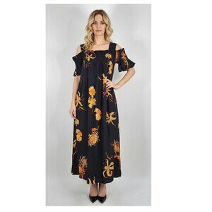 Dries Van Noten Silk Floral Cold-Shoulder Maxi Dress, Womens Size 6-8 ( 38 EU)